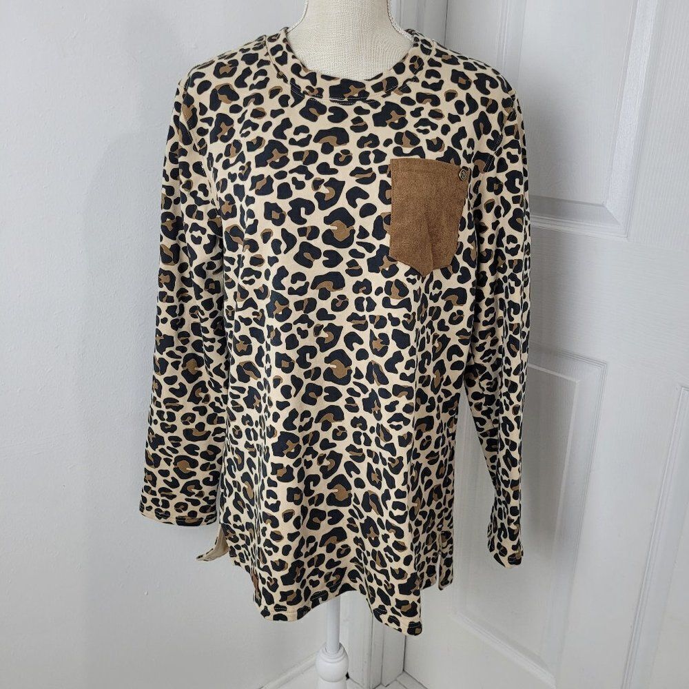 Marley Lilly Shirt Womens M Brown Leopard Print Thick Knit Western Boutique
